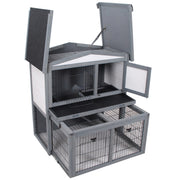 2 Tier Wooden Rabbit Hutch for Outdoor Use with Ramp and Shelter for Guinea Pigs Grey AOSOM