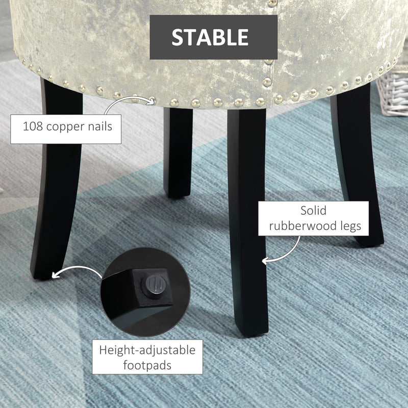 Beige Ice Velvet Dressing Table Stool with Rubber Wood Legs for Bedroom or Living Room by HOMCOM