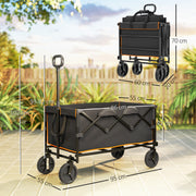 160L Folding Festival Trolley Cart with Tailgate and Carry Bag Black and Orange by Outsunny