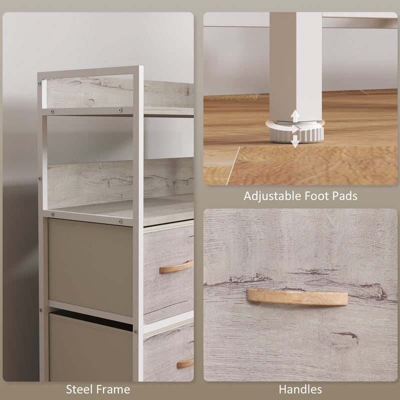 Rustic Wooden Chest of 7 Fabric Drawers with Natural Finish by HOMCOM