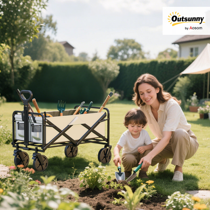 Folding Cargo Wagon Trolley with Telescopic Handle for Camping and Garden in Dark Grey