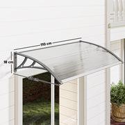 110x60cm Curved Outdoor Door Canopy Rain Shelter With UV Protection For Porch Window Or Entryway, Grey Polycarbonate