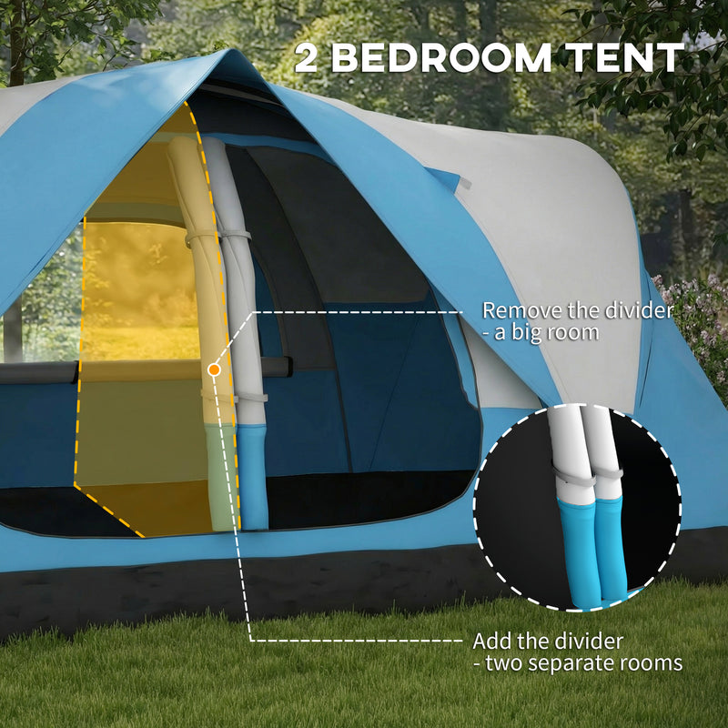 Family Tent 6 Person With 2 Bedrooms, Waterproof Rainfly 2000mm, Sky Blue