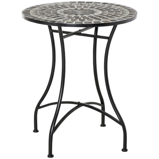 Round Mosaic Garden Table Grey and Black Ideal for Outdoor Dining or Balcony Use