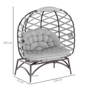 Light Grey 2 Seater Egg Chair Folding Rattan Garden Chair with Cushion and Cup Pockets by Outsunny