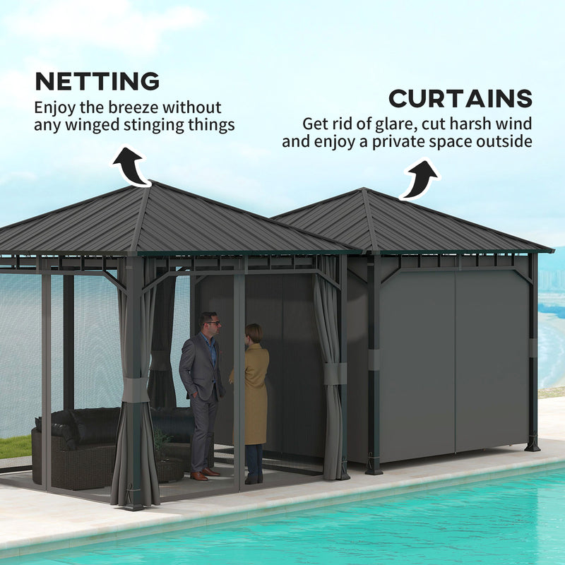 3m x 3m Hardtop Gazebo with Steel Roof and Curtains Waterproof Pavilion by Outsunny