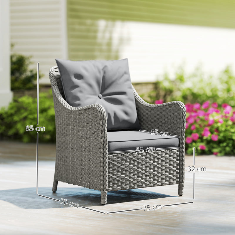 Set of 2 Rattan Garden Chairs with Cushions High Back and Armrests for Outdoor Use, Dark Grey