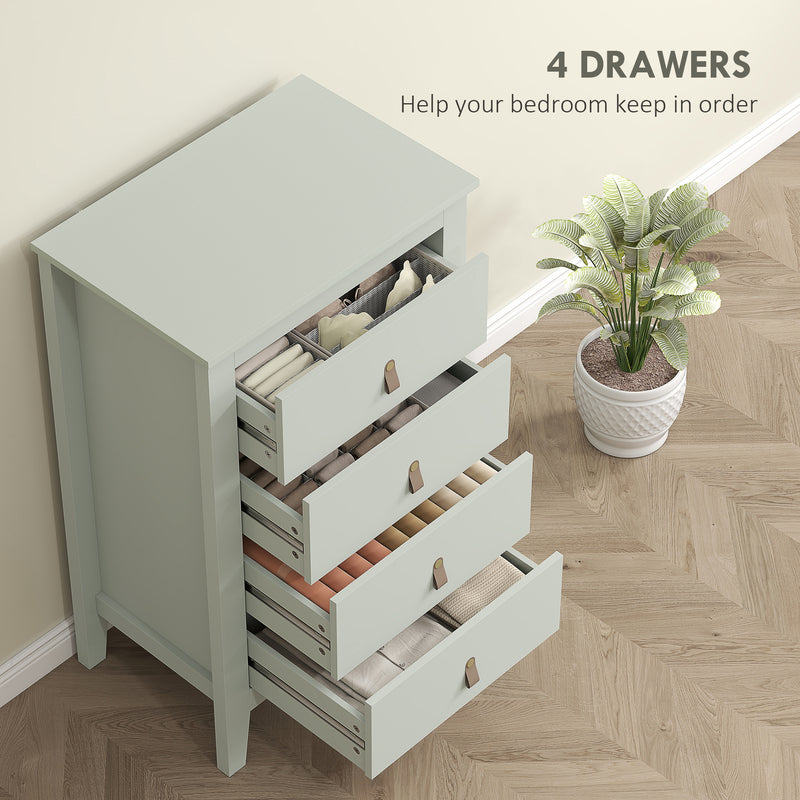 Modern 4 Drawer Chest of Drawers with PU Leather Handles for Bedroom or Hallway, Green