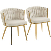 Velvet Dining Chairs With Gold Legs Set of 2  Woven Back and Armrests Ideal for Modern Homes