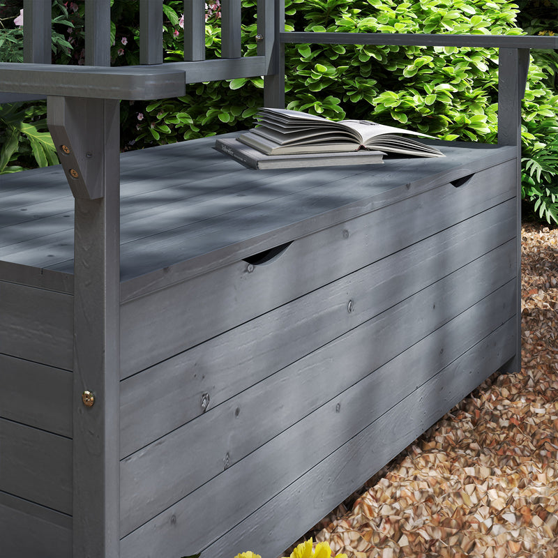 Grey Two Seater Wooden Garden Storage Bench With Storage by Outsunny