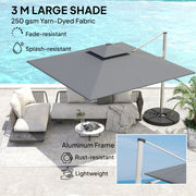 Grey 3m Garden Cantilever Parasol with Solar LED Lights and 360 Degree Rotation by Outsunny