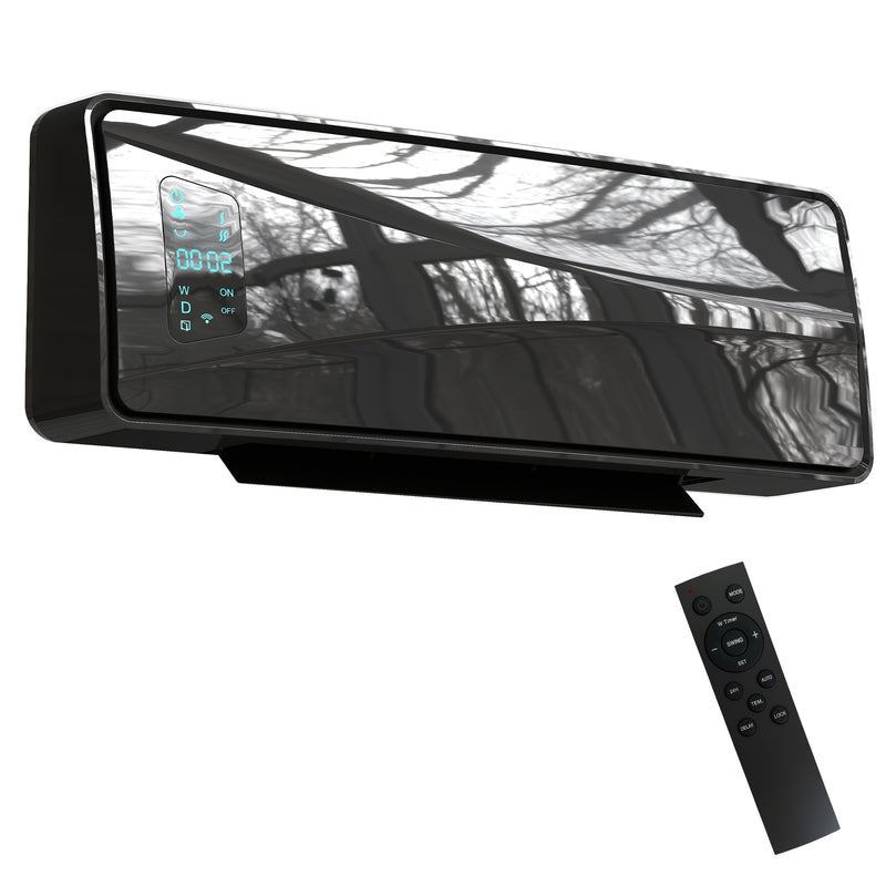 2000W Wall Mounted Ceramic Electric Heater With Fan Remote And Thermostat Control Black