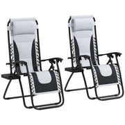 Set of 2 Grey Zero Gravity Outdoor Lounger Chairs With Padded Seat and Cup Holder by Outsunny