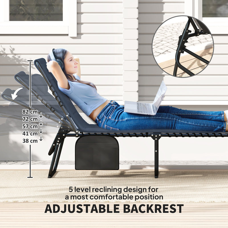 Set of 2 Adjustable Folding Sun Loungers with Side Pockets for Garden Relaxing Dark Blue