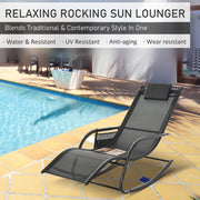 2 Piece Garden Rocking Chair Set with Mesh Fabric and Storage Bag for Patio Black AOSOM