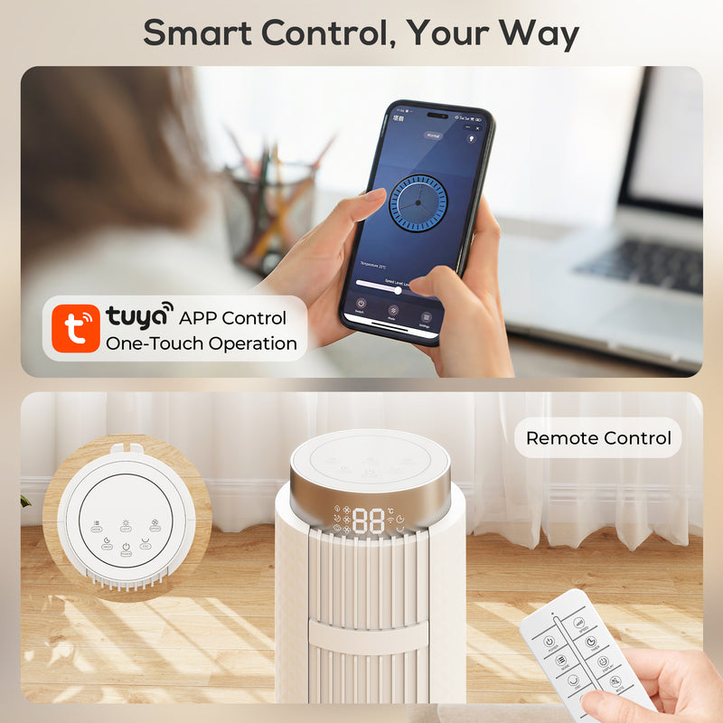 Tower Fan with Quiet Sleep Mode and App Control for Bedrooms and Living Rooms White