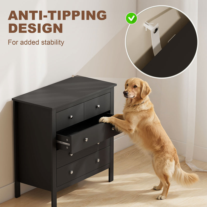 Chest of Drawers with Five Spacious Storage Drawers for Bedroom or Living Room Black AOSOM