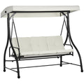 3 Seater Garden Swing Chair with Adjustable Canopy and Metal Frame Cream White by Outsunny