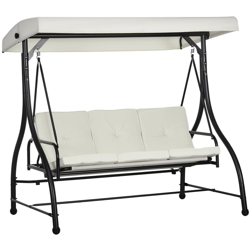 3 Seater Garden Swing Chair with Adjustable Canopy and Metal Frame Cream White by Outsunny