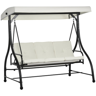 3 Seater Garden Swing Chair with Adjustable Canopy and Metal Frame Cream White by Outsunny