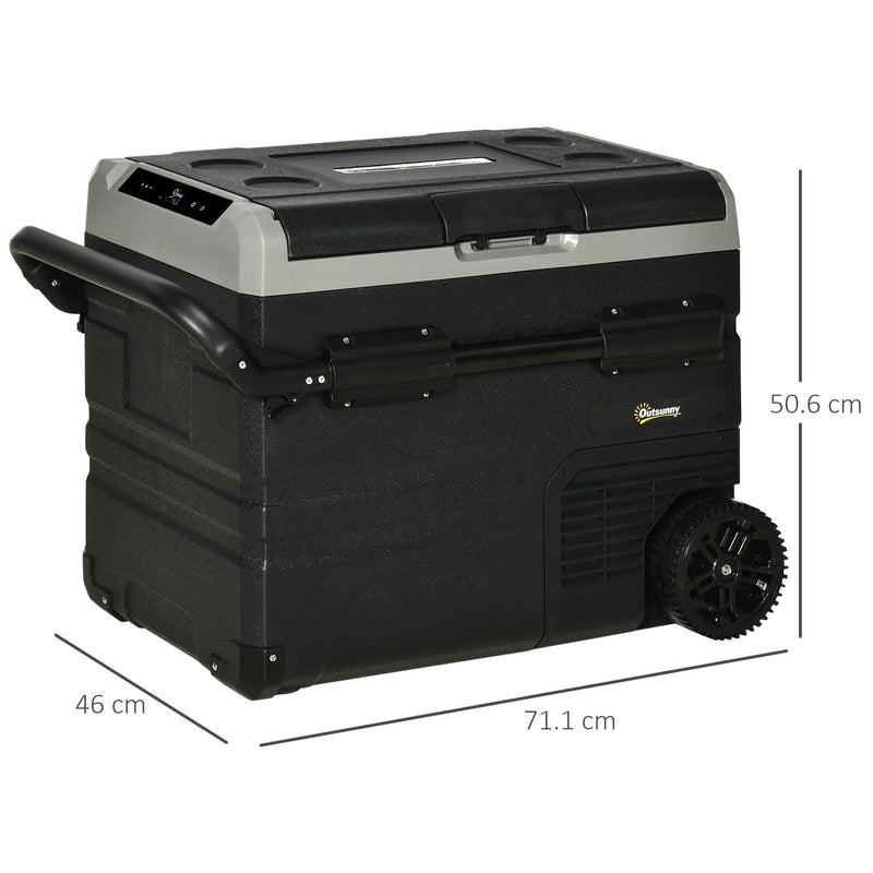 50L Portable Car Fridge Freezer with LED Light and Cup Holders for Travel Grey AOSOM