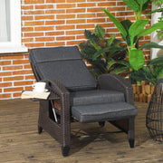 Grey Outdoor Reclining Garden Chair with Footrest Cushion and Side Tray for Relaxing