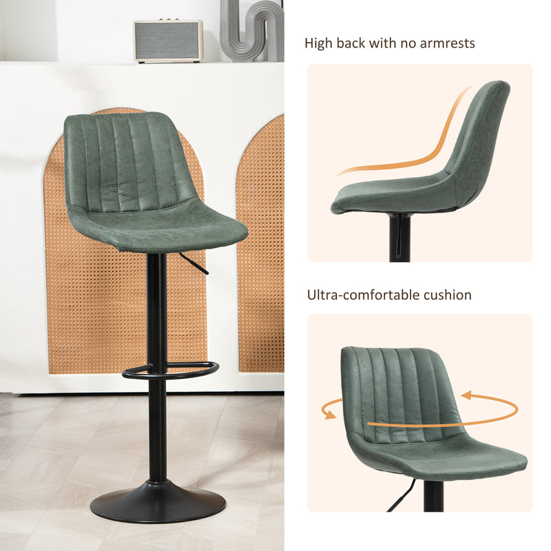 Set of Two Retro Tub Bar Stools with Low Backrest for Kitchen or Home Bar Green