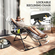 Outsunny Zero Gravity Chairs Set of 2, Folding Sunloungers Reclining Garden Chairs with Cup Holder, Headrest, Dark Grey AOSOM