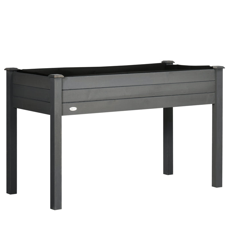 Outsunny Raised Bed for Garden, Wooden Elevated Planter Box with Bed Liner, for Flower Vegetable Herb, Dark Grey AOSOM