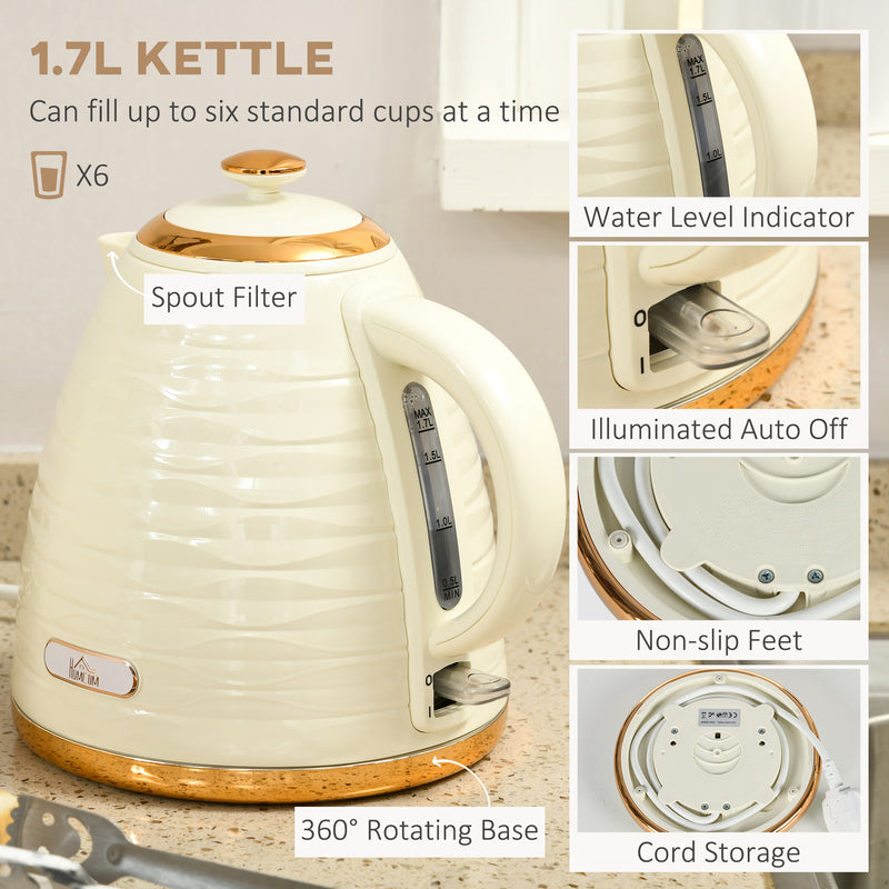 3000W Rapid Boil Kettle and 4 Slice Toaster Set With Adjustable Browning, Beige