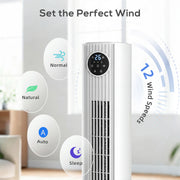 Tower Fan for Quiet Energy Saving Cooling with Remote Control for Home or Office White AOSOM