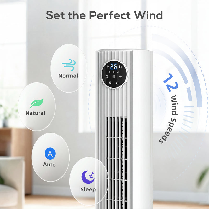 Tower Fan for Quiet Energy Saving Cooling with Remote Control for Home or Office White AOSOM