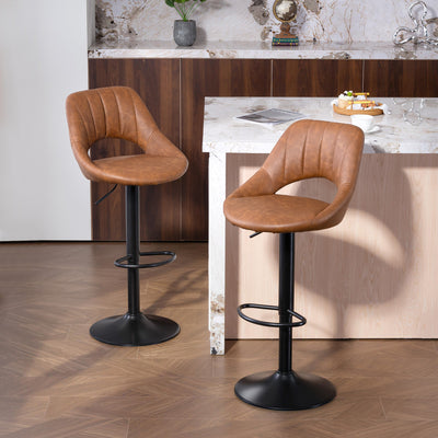 Set of 2 Swivel Bar Stools with Backrest and Footrest Ideal for Kitchen or Breakfast Bar Brown AOSOM