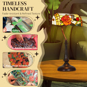 Tiffany Style Table Lamp with Rose and Butterfly Design Ideal for Bedside Use Multi Colour