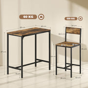 Bar Table Dining Set For Small Spaces - 3 Piece Set with 2 Stools - Industrial Style - Black & Brown Homcom