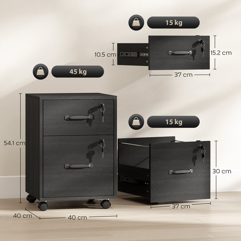 Mobile Filing Cabinet with Lockable Drawers and Hanging File Storage for Home Office Black AOSOM