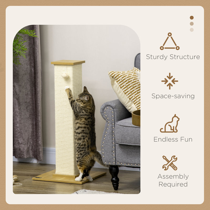 80cm Cat Scratching Post with Hanging Ball Toy and Sisal Rope for Indoor Play White