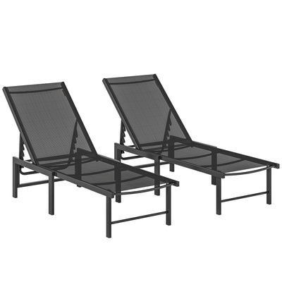 Set of 2 Adjustable Garden Sun Loungers for Outdoor Relaxing with Breathable Mesh Black Outsunny