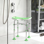 Height Adjustable Padded Shower Stool with U Shaped Seat for Bathroom Comfort Green