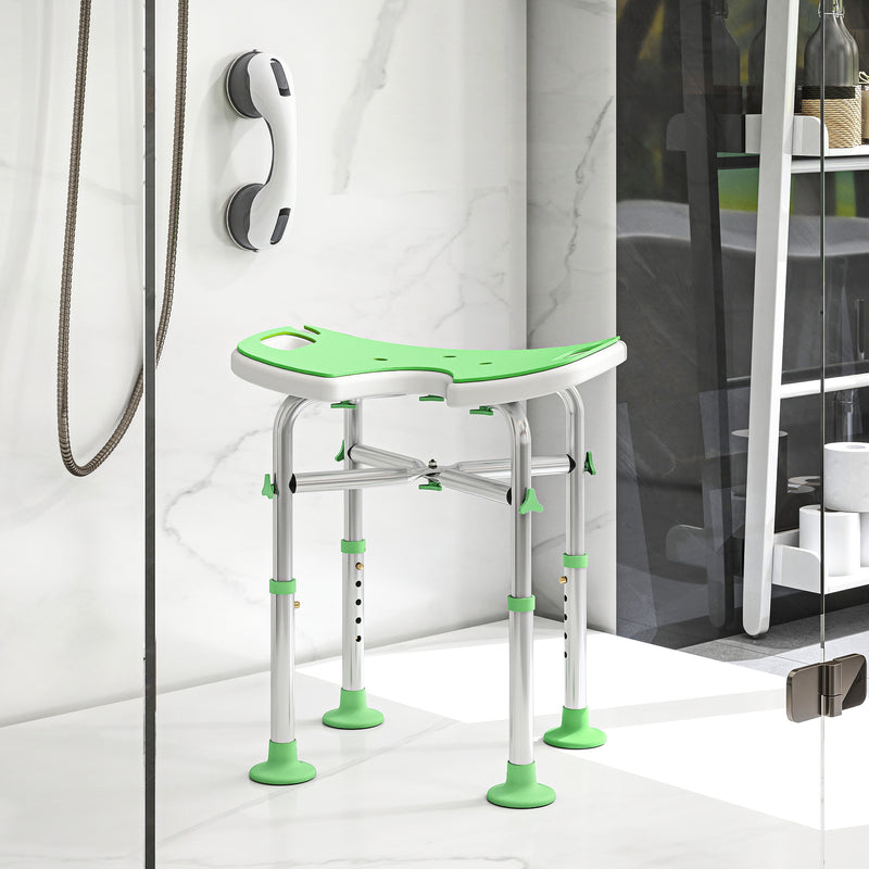 Height Adjustable Padded Shower Stool with U Shaped Seat for Bathroom Comfort Green