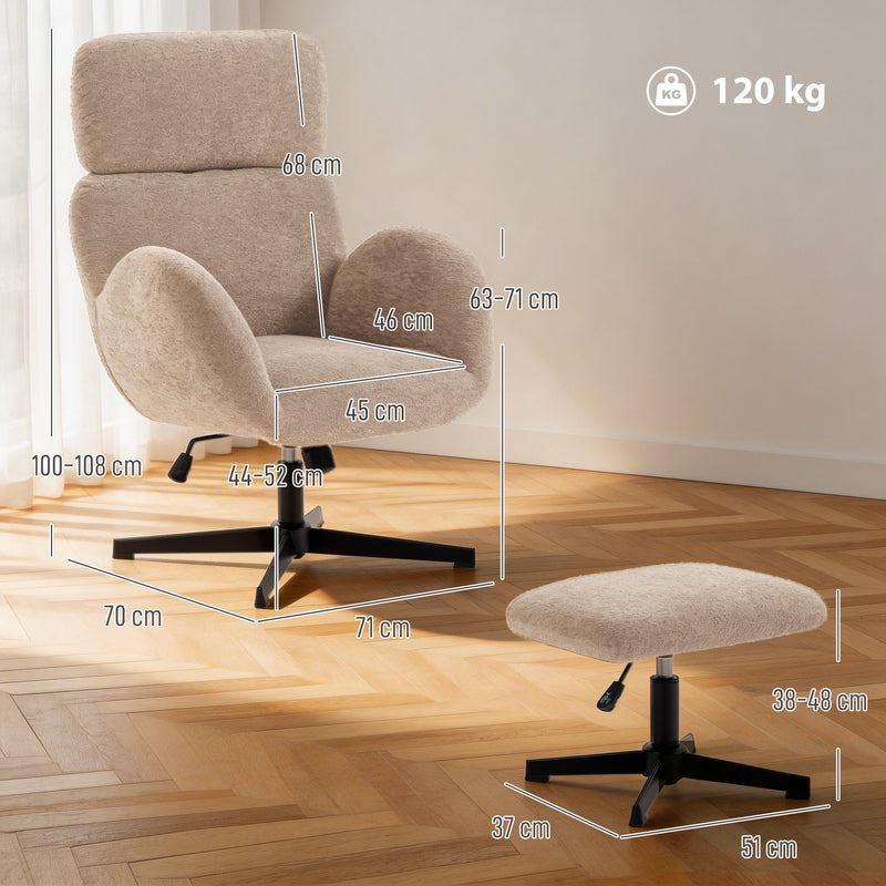 Swivel Armchair and Footstool Set with Adjustable Support for Relaxing at Home Light Brown AOSOM