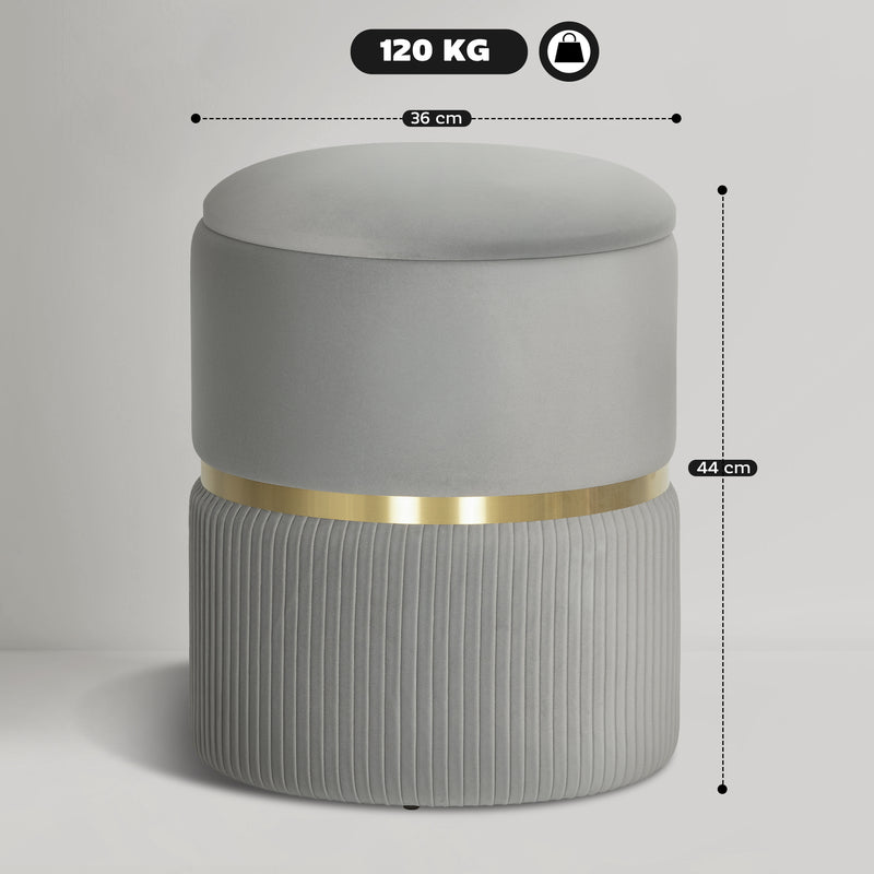 Velvet Feel Storage Ottoman With Hidden Compartment Ideal For Living Room, Light Grey