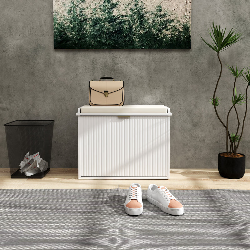 White Shoe Storage Bench with Padded Seat and Six Compartments by HOMCOM