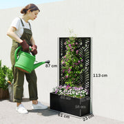 Metal Garden Planter with Trellis for Climbing Plants and Flowers Black Outsunny