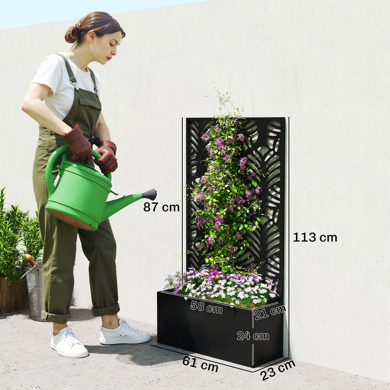 Metal Garden Planter with Trellis for Climbing Plants and Flowers Black Outsunny