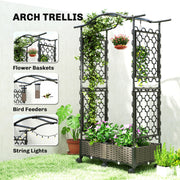 Raised Garden Planter with Trellis Arch and Wheels for Climbing Plants and Easy Movement, Black Outsunny