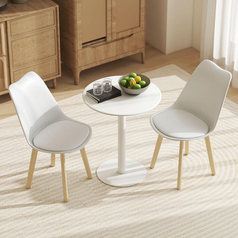 Round Dining Table with Steel Base Ideal for Kitchen or Living Room Use White AOSOM