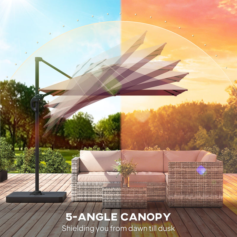 Square Cantilever Garden Parasol With Adjustable UPF50+ Shade and Fillable Base Weights Outsunny