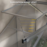 Walk In Polycarbonate Greenhouse With Sliding Door Rain Gutter And Base Frame Silver