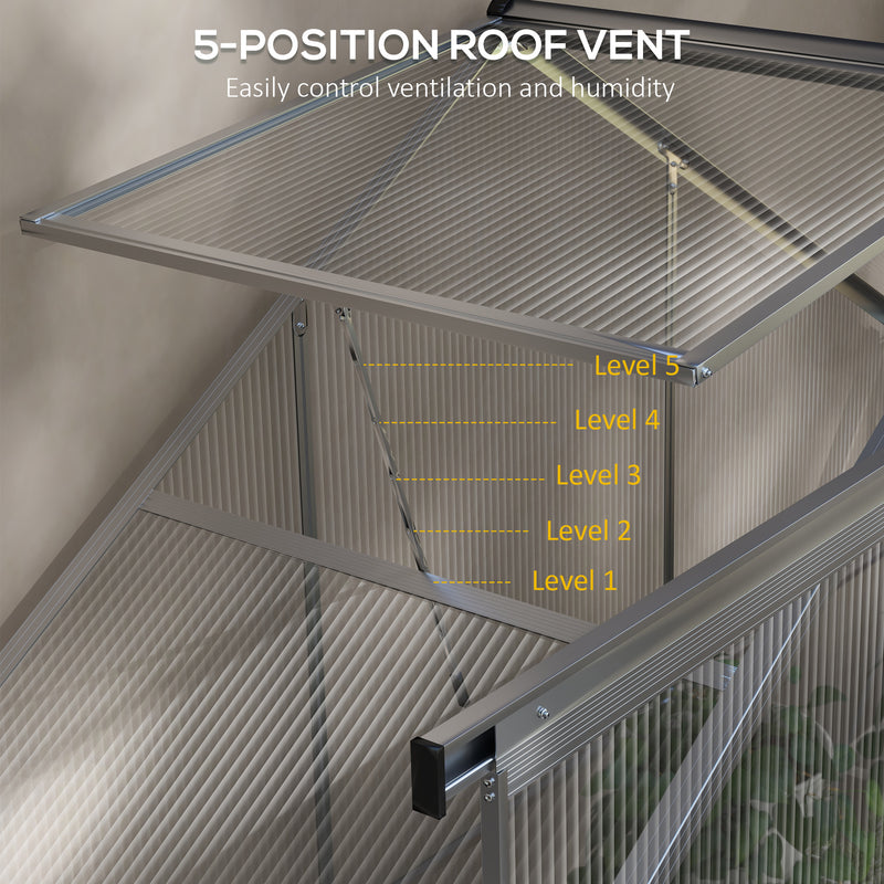 Walk In Polycarbonate Greenhouse With Sliding Door Rain Gutter And Base Frame Silver